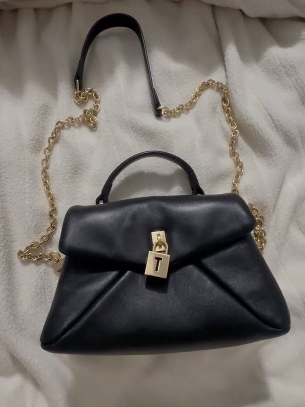 Ted Baker Black Mini Top-Handle Bag with Gold Chain